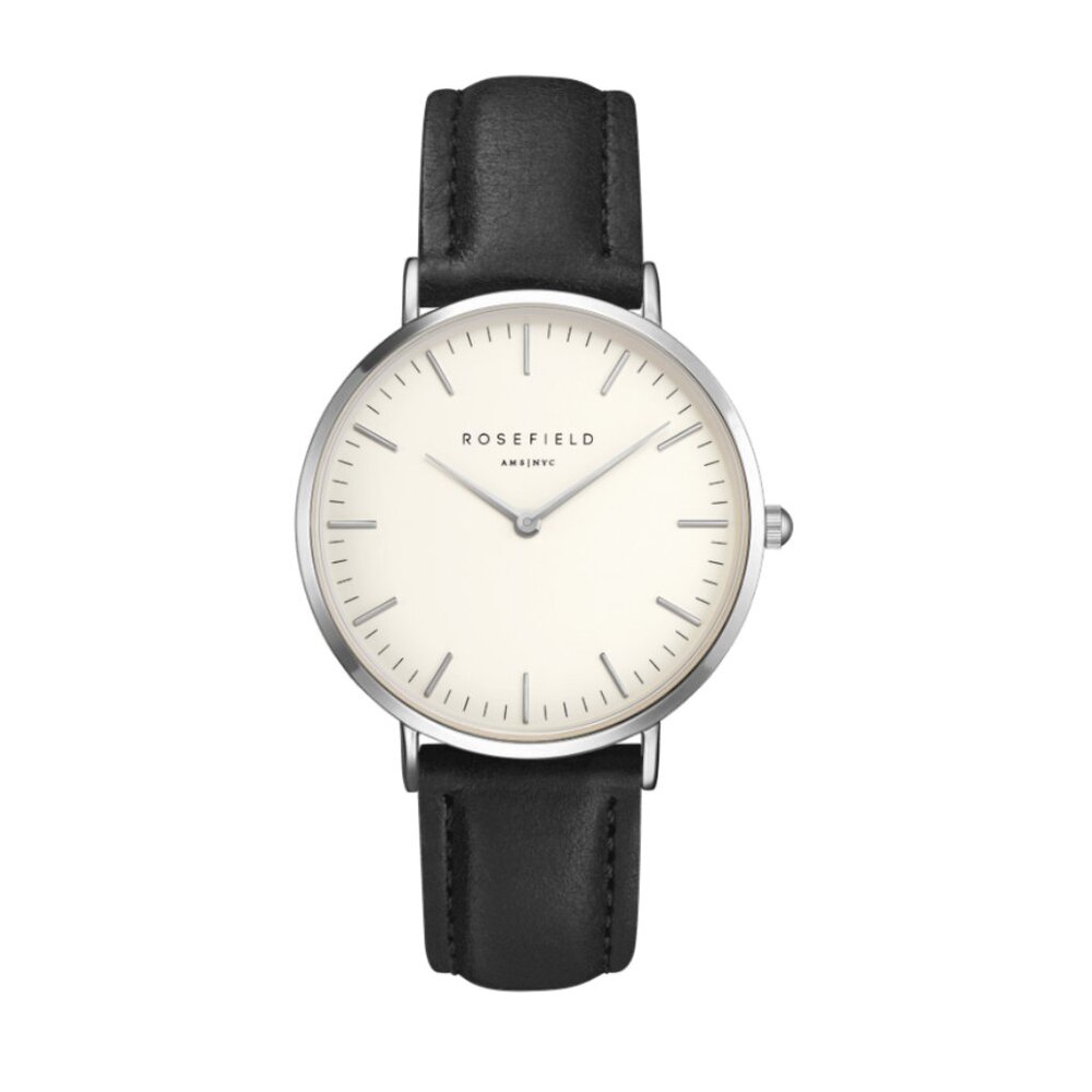 Rosefield The Bowery Silver White/Black Ladies Women Watch Leather Band